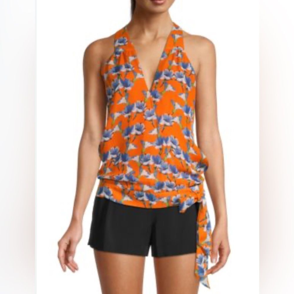 Nwot Parker Kenna Floral Wrap Top Silk Orange Blue Sleeveless Size S
